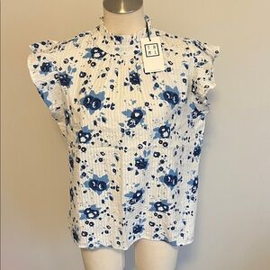 THML Blue Floral Ruffle Blouse